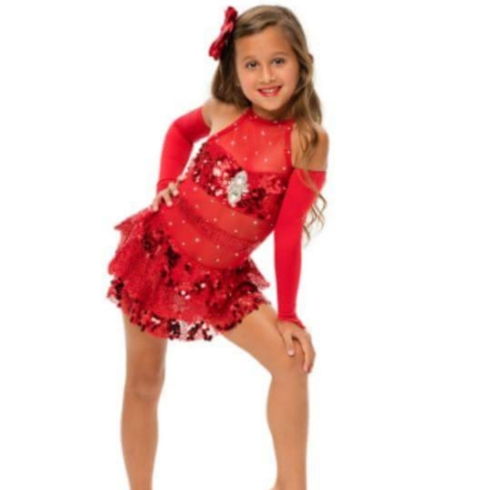 Red mesh and sequins dance costume